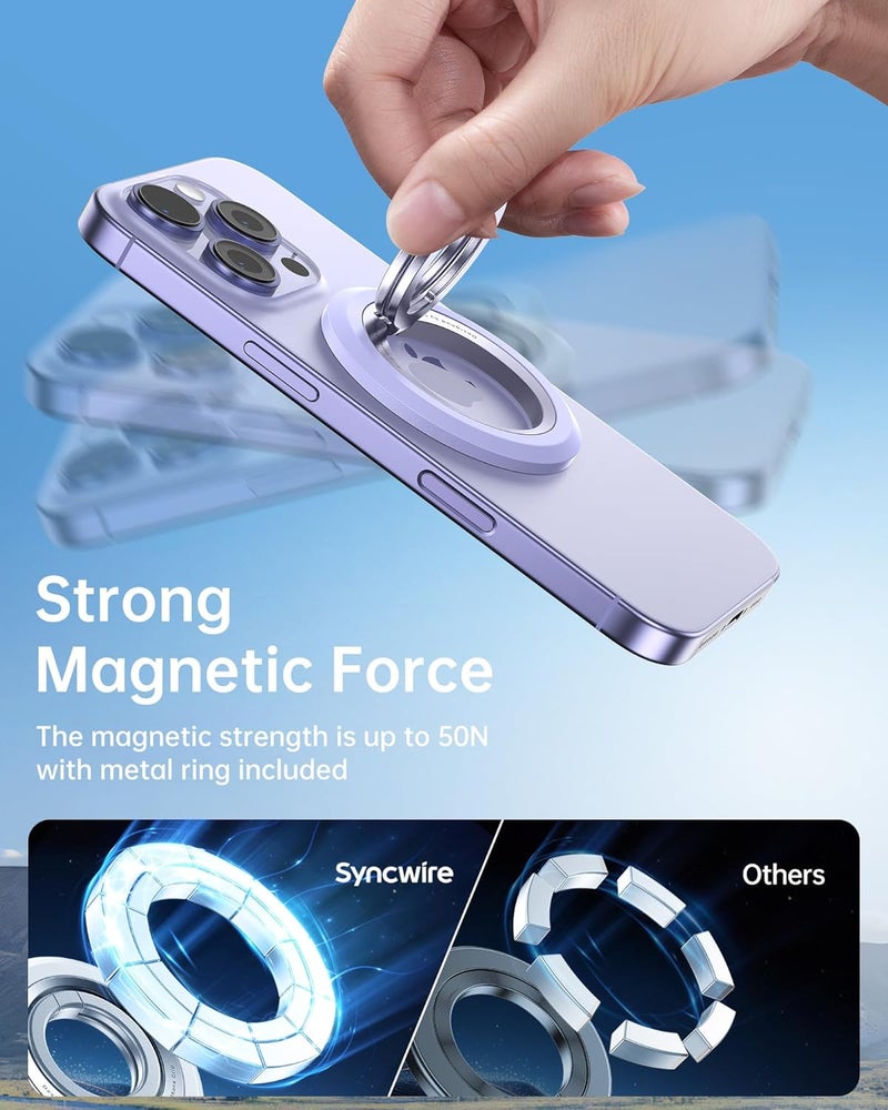 Syncwire for MagSafe Ring Phone Holder, 360° Rotation Magnetic Cell Phone Grip Dual-Sided Magnets Phone Ring Kickstand Compatible with iPhone 17 16 15 14 13 12 Pro Max MagSafe, Android, Samsung etc. - Image 4